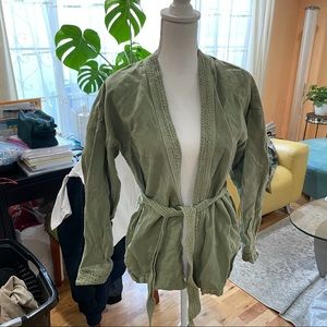 Zara sage green linen cotton kimono with belt